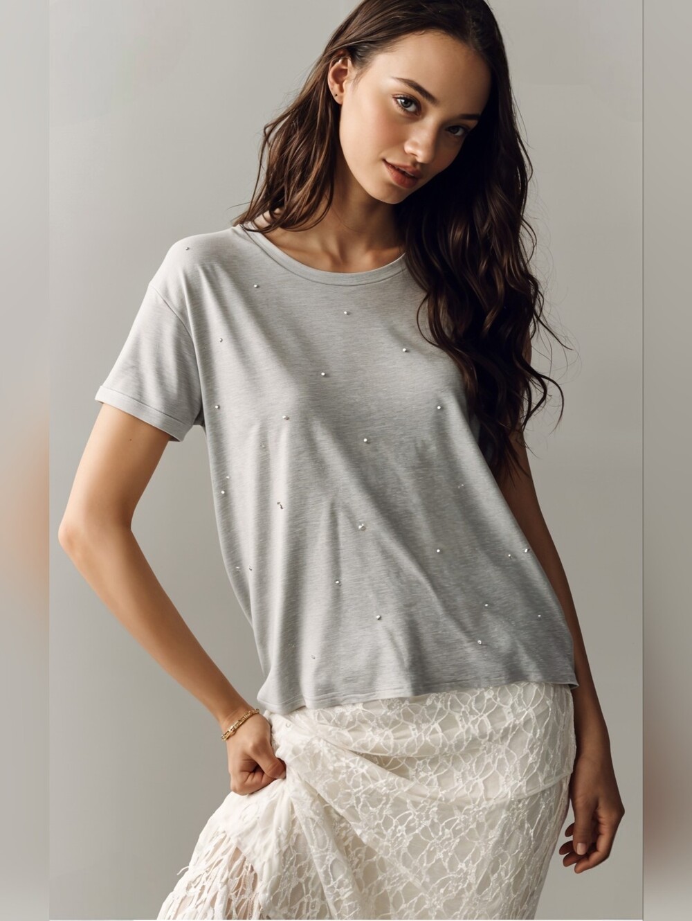 NWT Maurices Edgely Pearl Embellished Oversized Tee-Gray